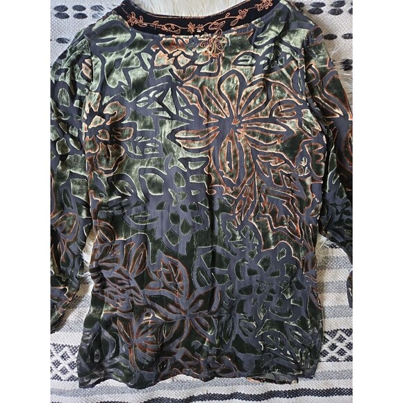 Chico's Sheer Velvet Burnout Leaf Small Beaded Tunic Top 0/Small Fall Colors - Picture 8 of 11